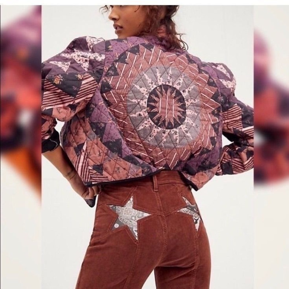 We The Free Free People FIRECRACKER Star Patchwork Corduroy Flare
Pants Rust 27